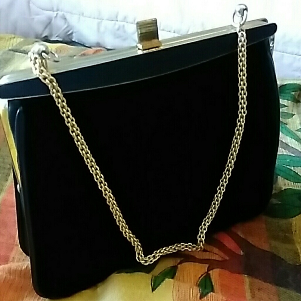 Women’s Black Evening Shoulder Bag with Gold Chain